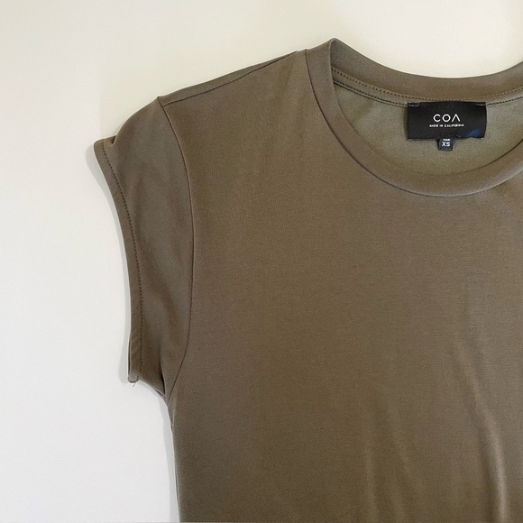 Anthropologie COA Sierra Knit Midi Cap Sleeve Tiered Dress Olive Green XS/S - Picture 8 of 10